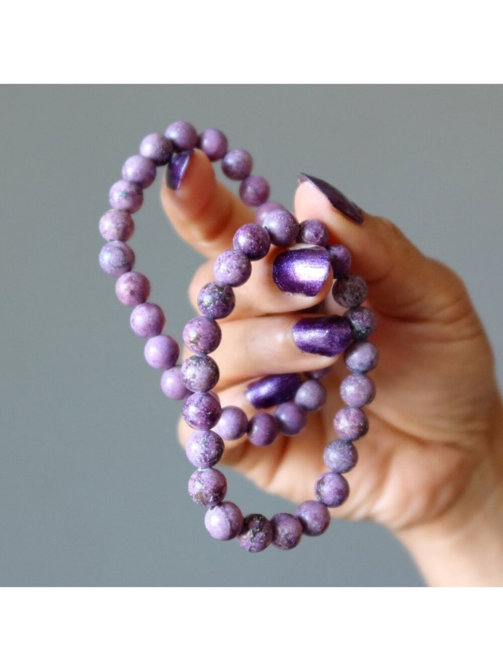Purple Sugilite-Style Beaded Stretch Bracelet Set Stackable 8mm Pair